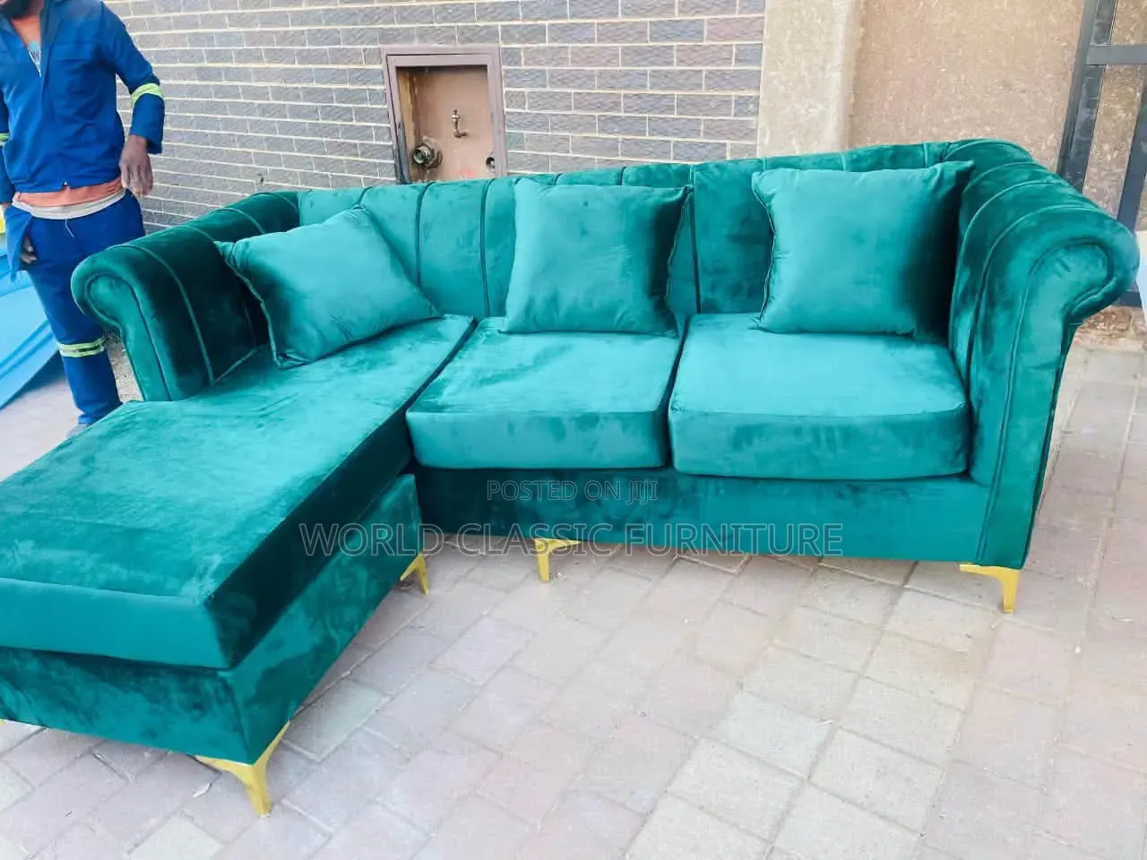 Velvet-Style L-Sectionals With Rolled Arms and Channel-Tufted Backs