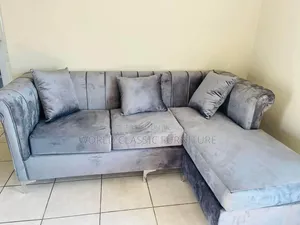 Velvet-Style L-Sectionals With Rolled Arms and Channel-Tufted Backs