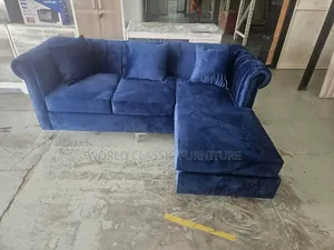 Velvet-Style L-Sectionals With Rolled Arms and Channel-Tufted Backs