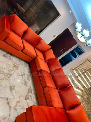 Orange Velvet L-Shaped Sectional Sofa – Modern Modular