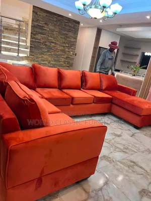 Orange Velvet L-Shaped Sectional Sofa – Modern Modular