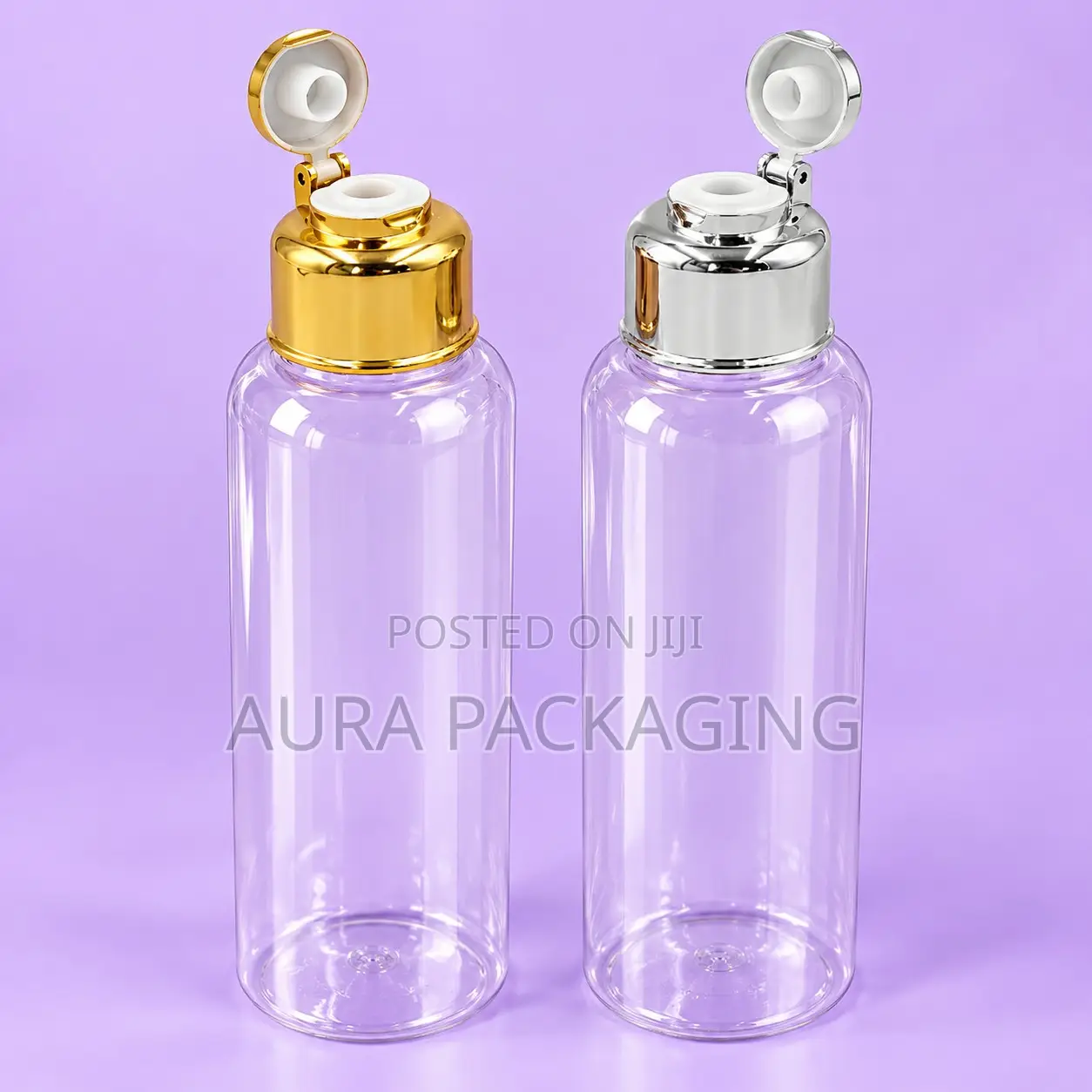 Clear Bottle With Gold or Black Flip Cap