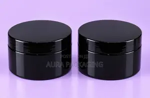 Short Black PET Jar With Black Lid 250ml
