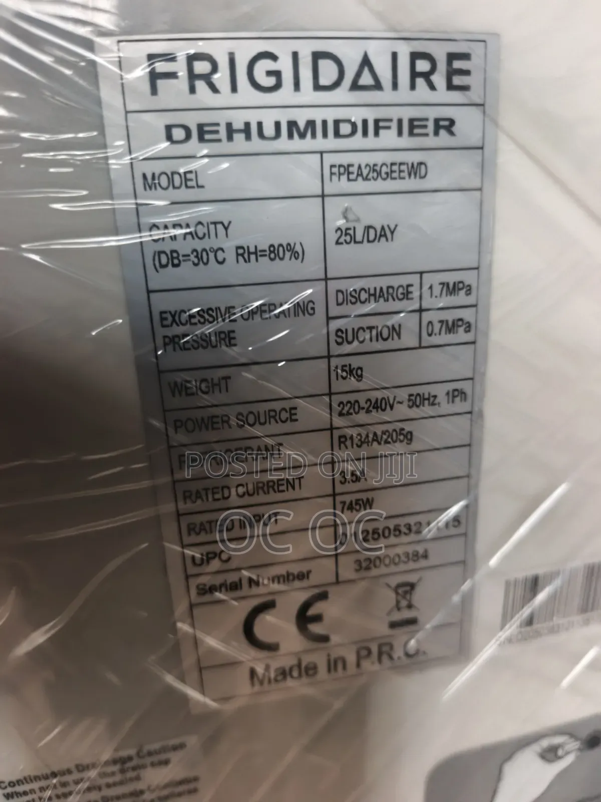 Dehumidifier, Frigidaire, 240V