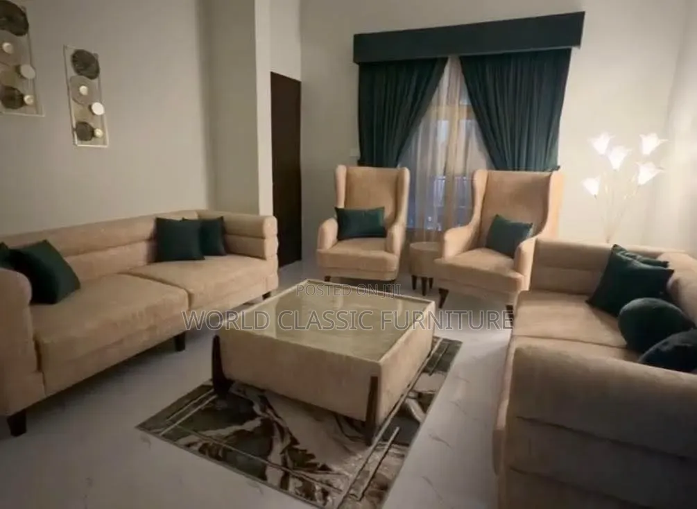 Beige Set Sofa + Wingback Chairs Set