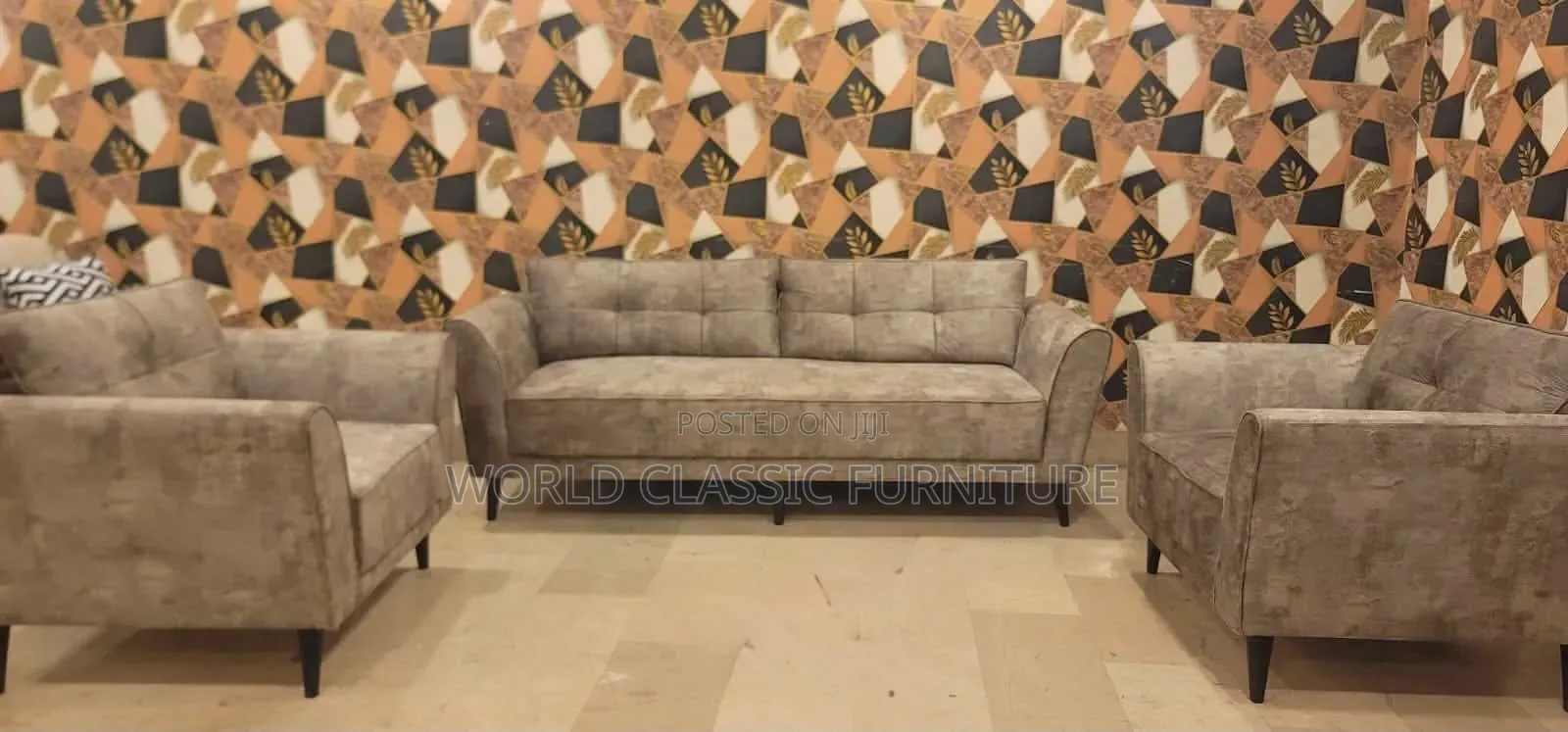 Beige Set Sofa + Wingback Chairs Set