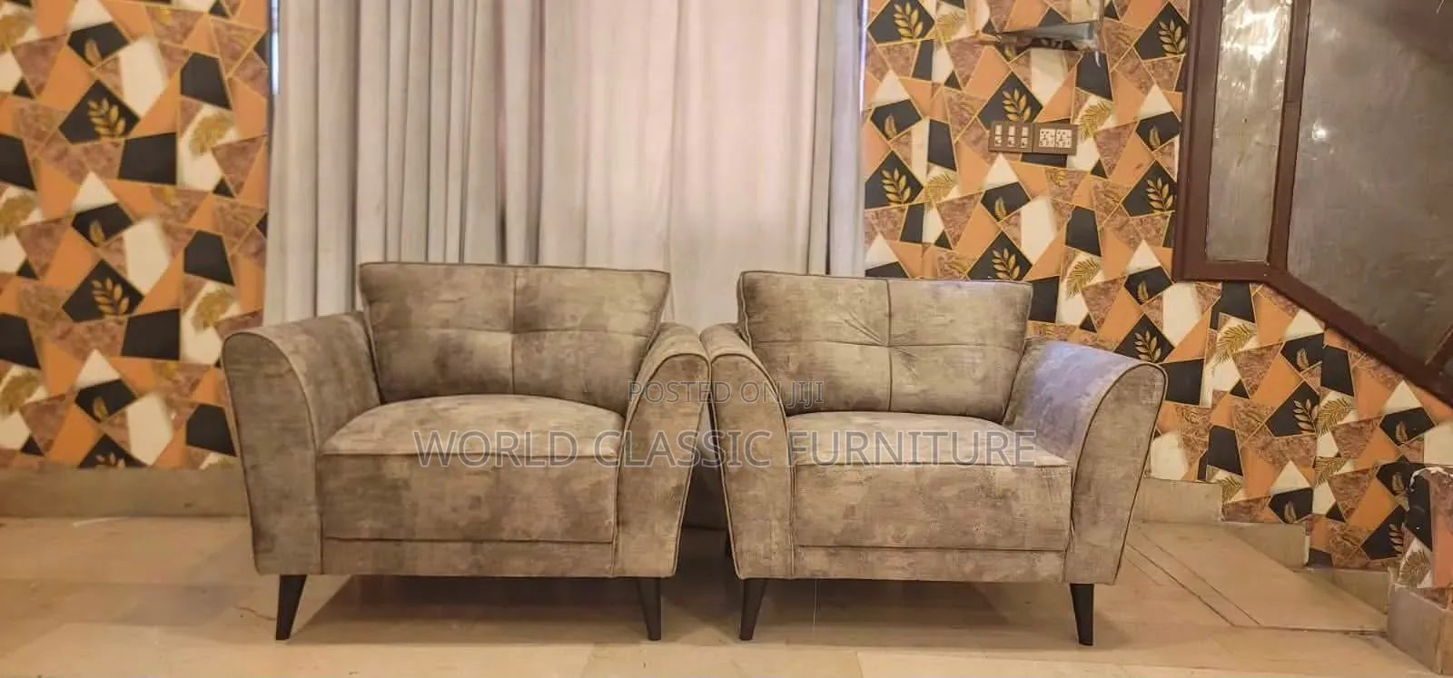 Beige Set Sofa + Wingback Chairs Set