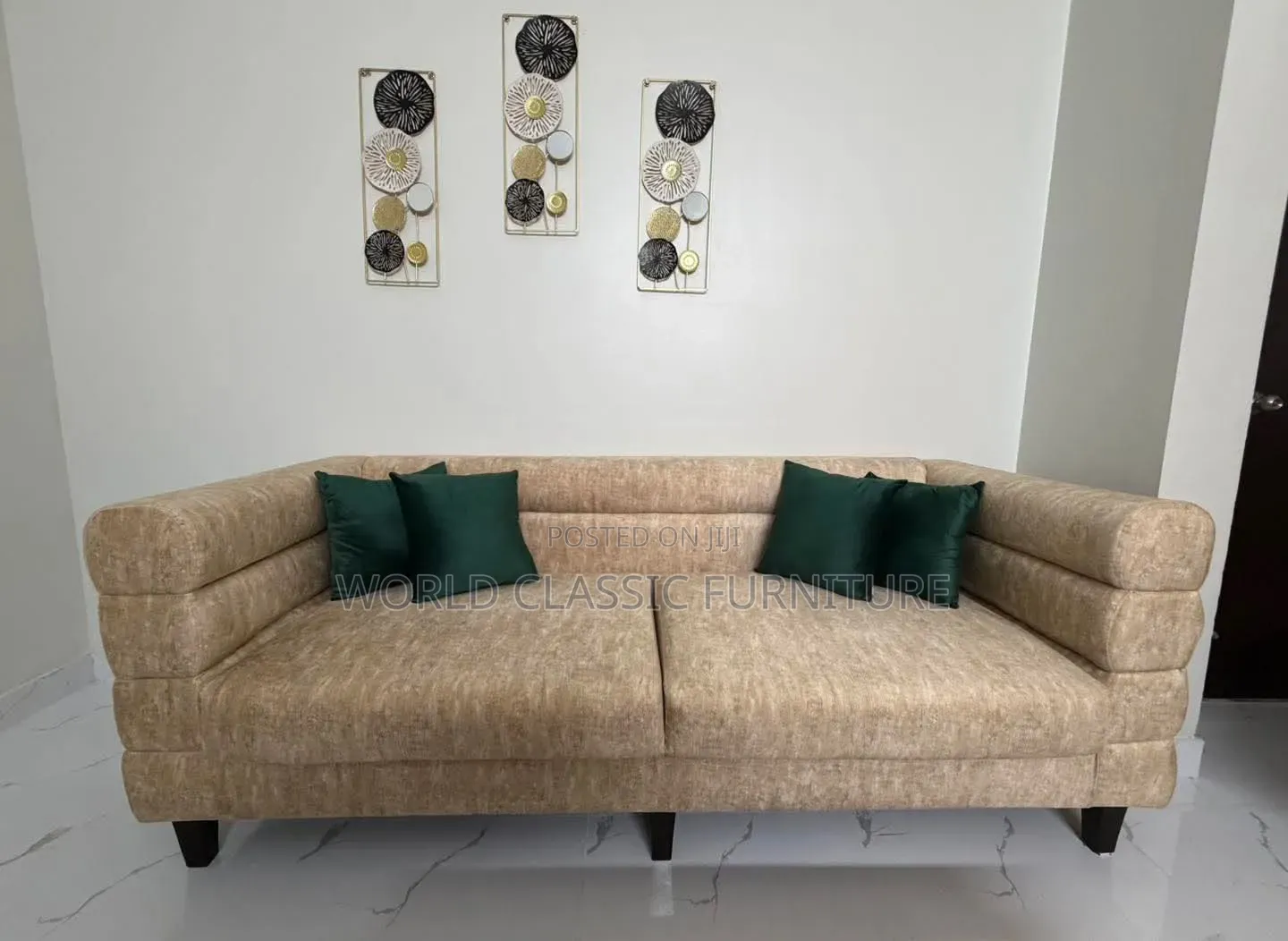 Beige Set Sofa + Wingback Chairs Set