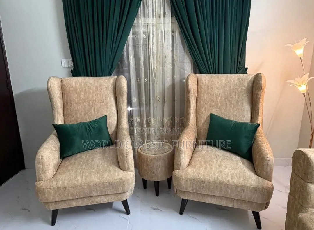 Beige Set Sofa + Wingback Chairs Set