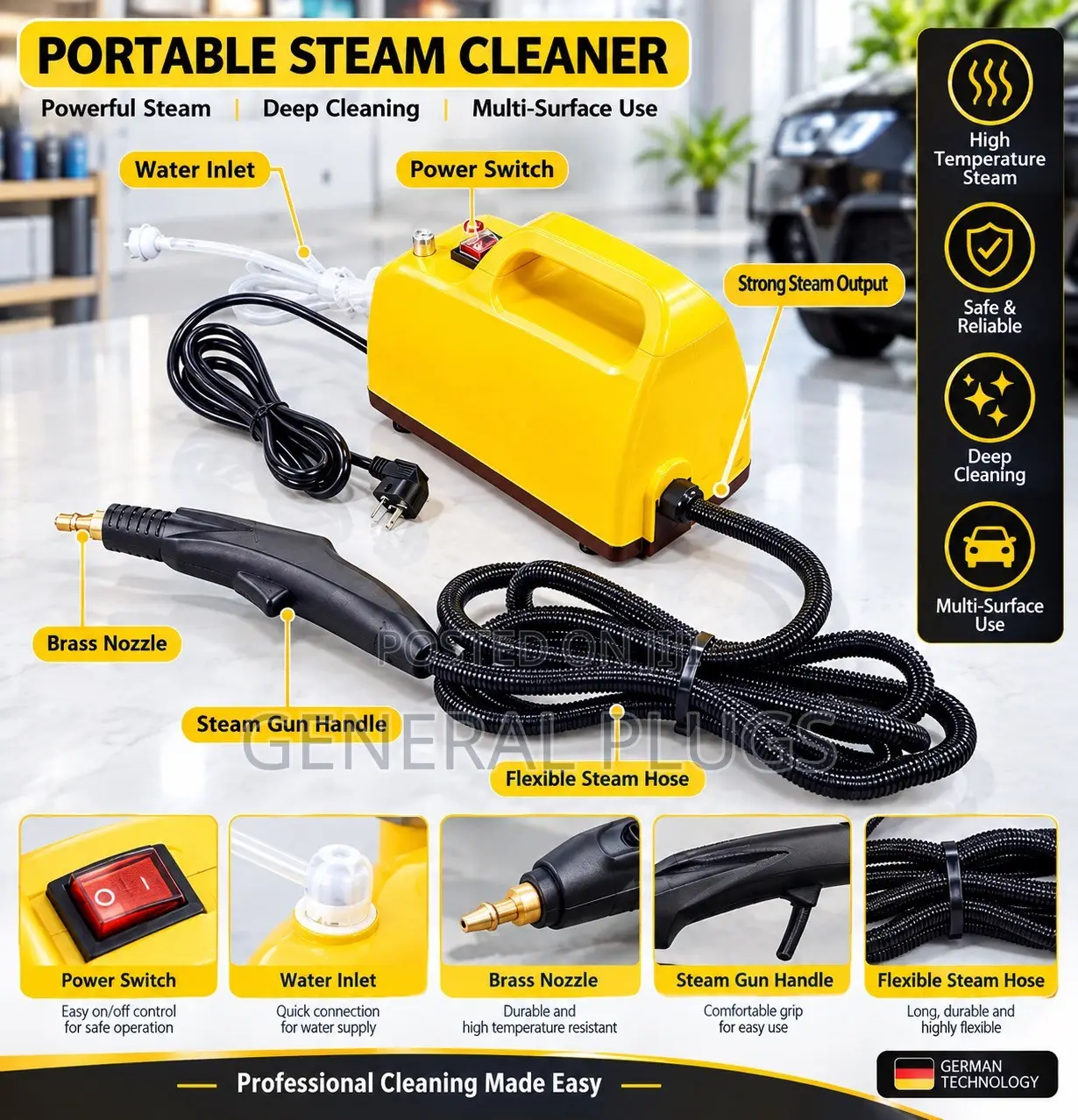 Strong Powerful Hot Vapor Steam Cleaner for Cars, AC , Kitchen Etc