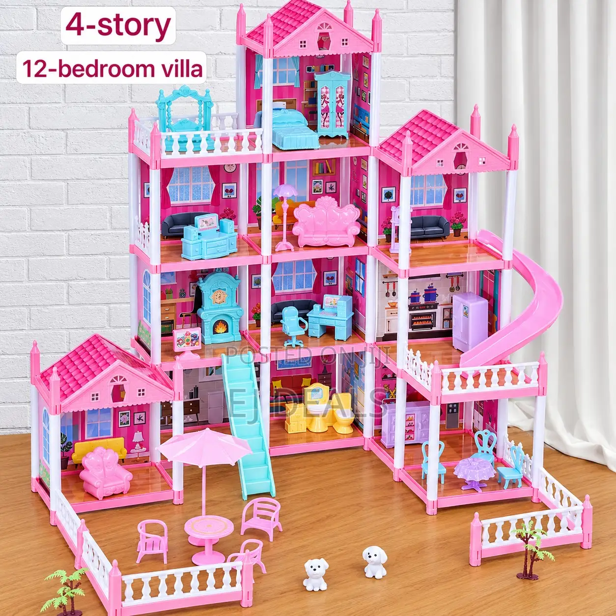 Huge Doll House 4 Story 12 Rooms Complete Gift Set