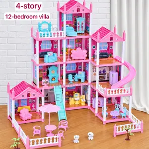 Huge Doll House 4 Story 12 Rooms Complete Gift Set