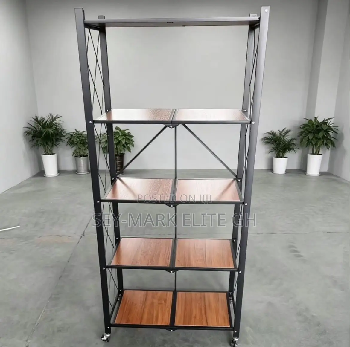 5 Tier Foldable Wooden Metal Storage Rack