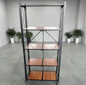 5 Tier Foldable Wooden Metal Storage Rack