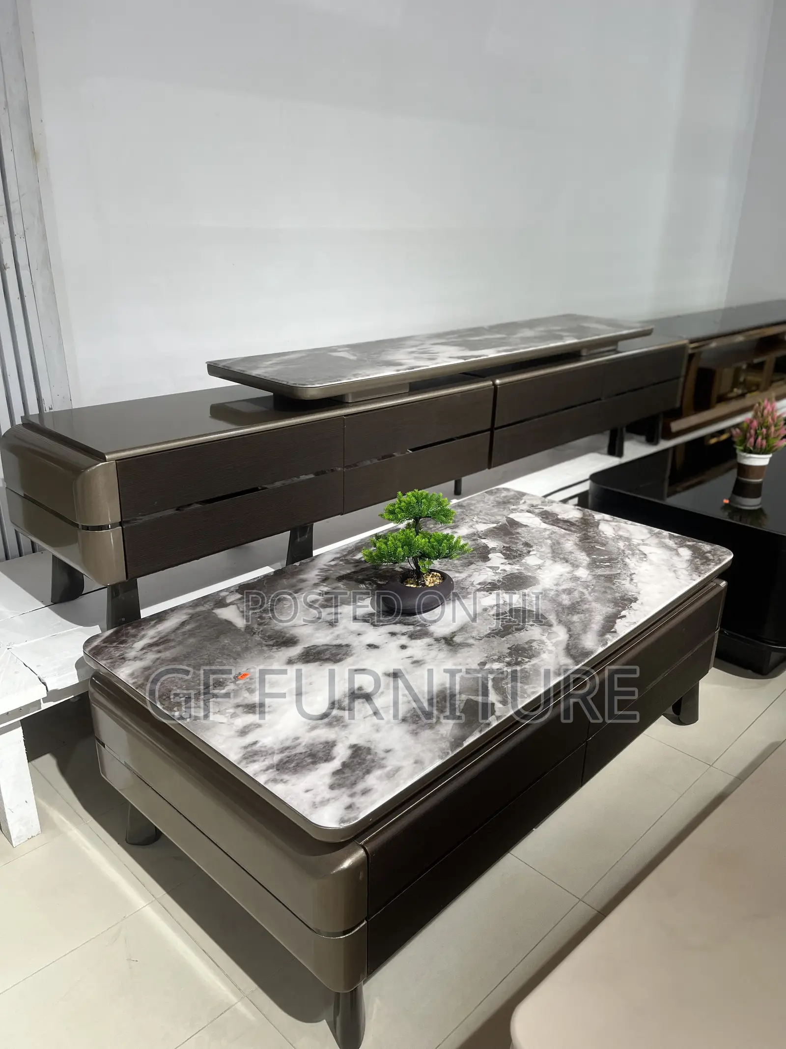 Modern Luxury TV Stand and Oval Coffee Table Set