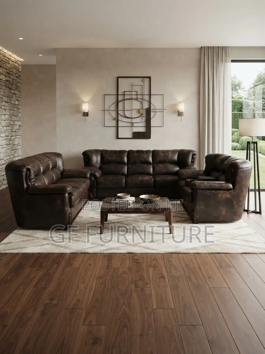 Contemporary Distressed Leather Sofa Set