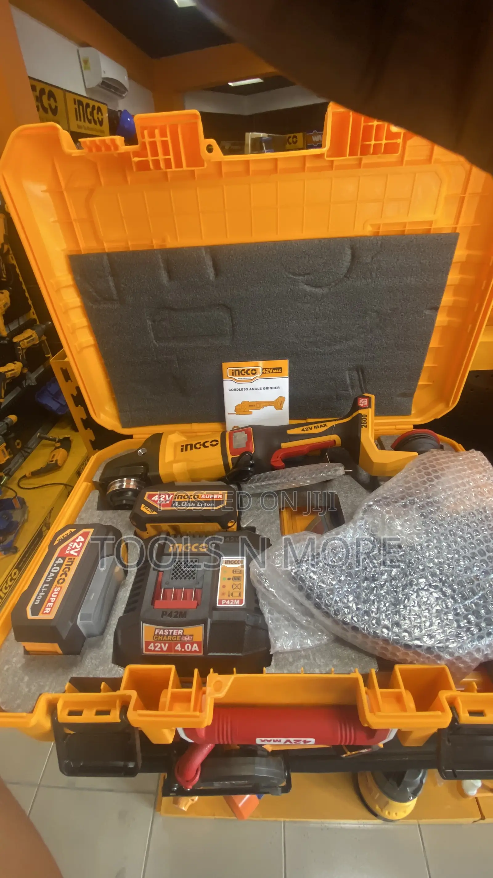INGCO 9” Brushless Cordless Angle Grinder 42V (4.0Ah Battery)