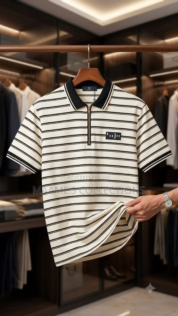 Men’s Striped Half-Zip Polo Shirt