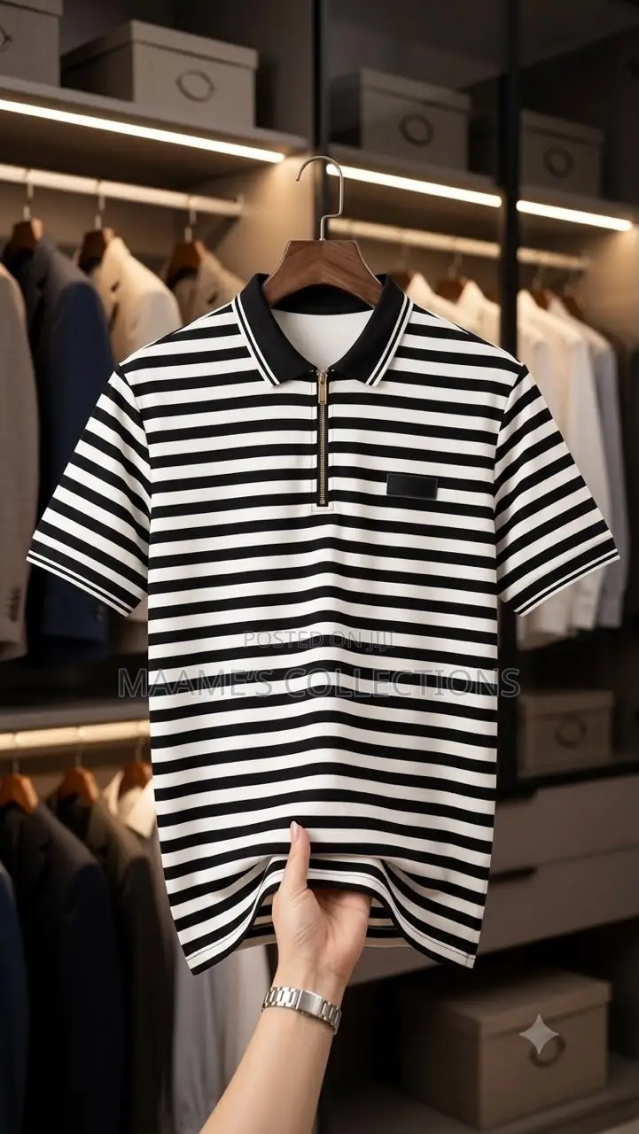 Men’s Striped Half-Zip Polo Shirt
