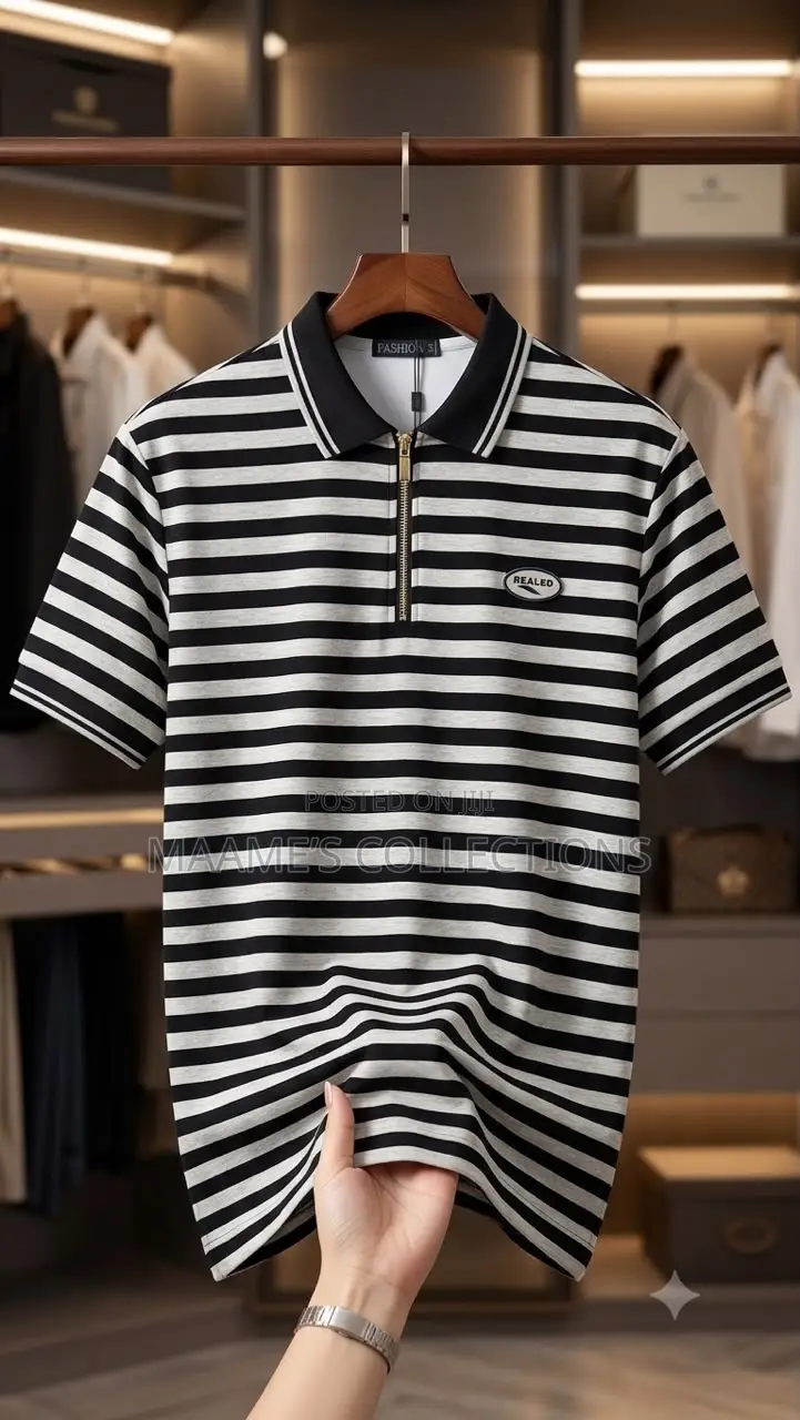 Men’s Striped Half-Zip Polo Shirt
