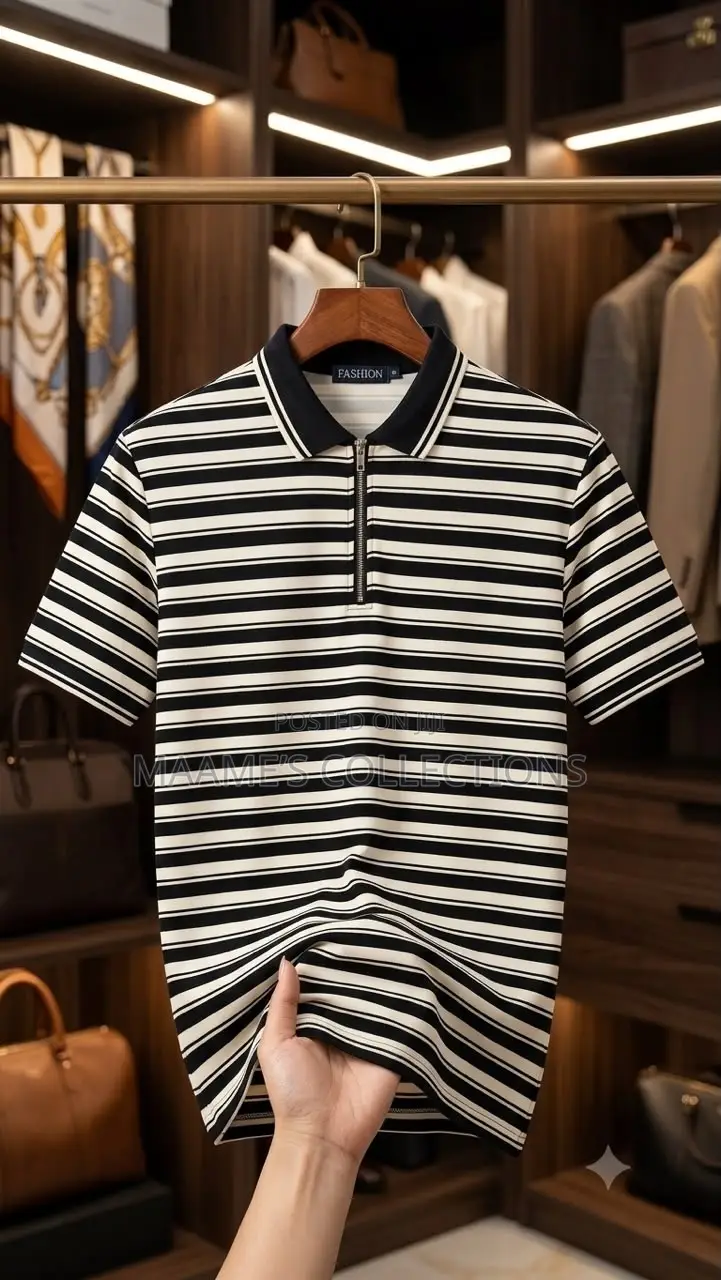 Men’s Striped Half-Zip Polo Shirt