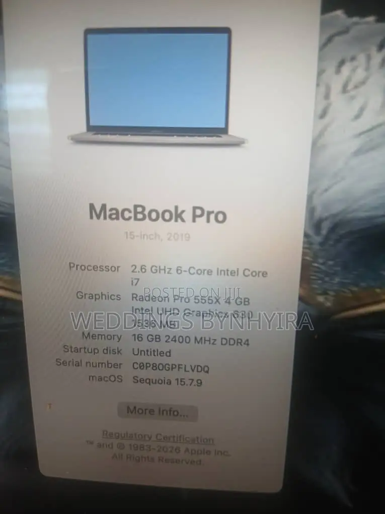 Laptop Apple MacBook Pro 2019 16GB Intel Core i7 SSD 16 GB