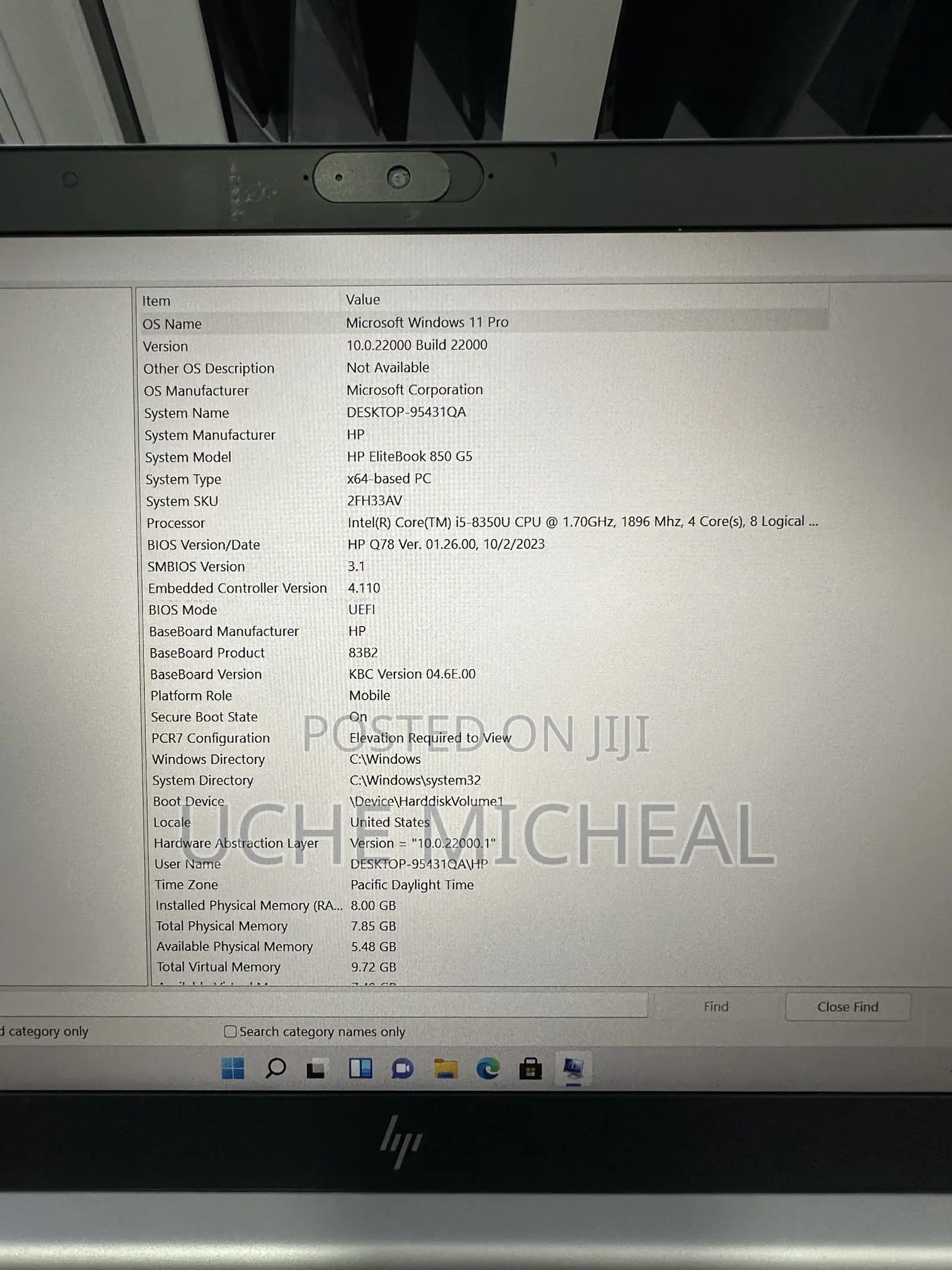 Laptop HP EliteBook 850 G5 8GB Intel Core i5 SSD 256GB