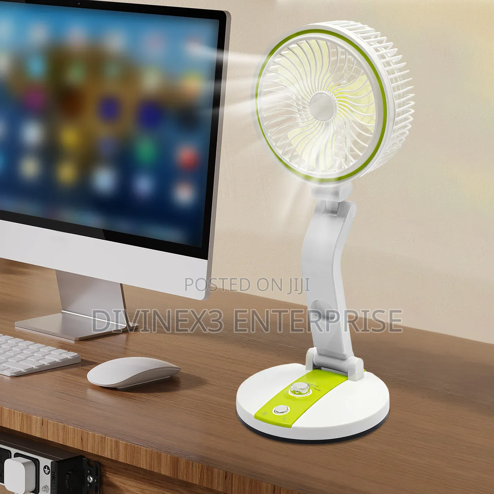 Rechargeable Foldable Desk Fan With LED Light