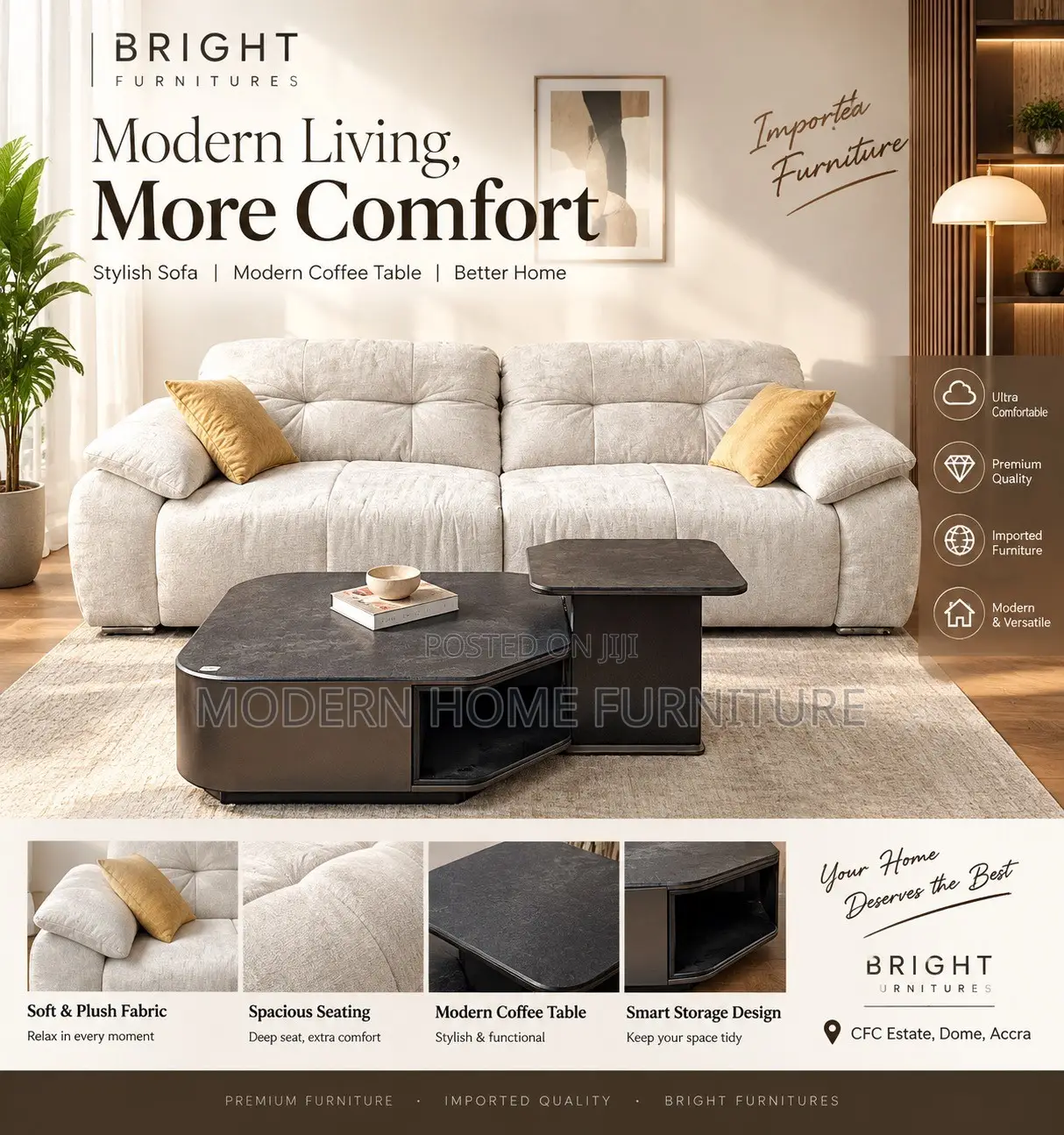 Premium White Fabric Sofa | Imported | Elegant Super Comfortable
