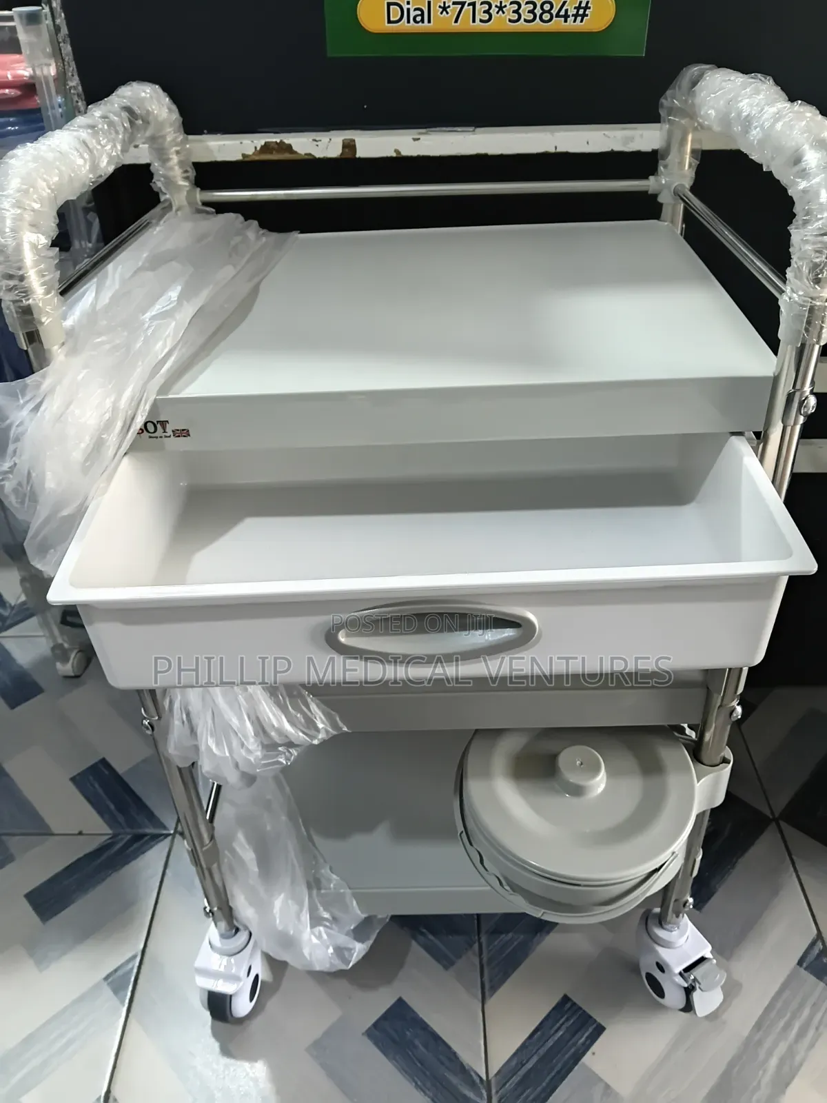 3 Step Medicine Trolley With Drawer