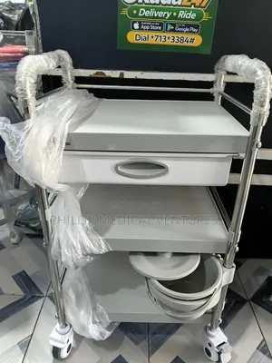 3 Step Medicine Trolley With Drawer