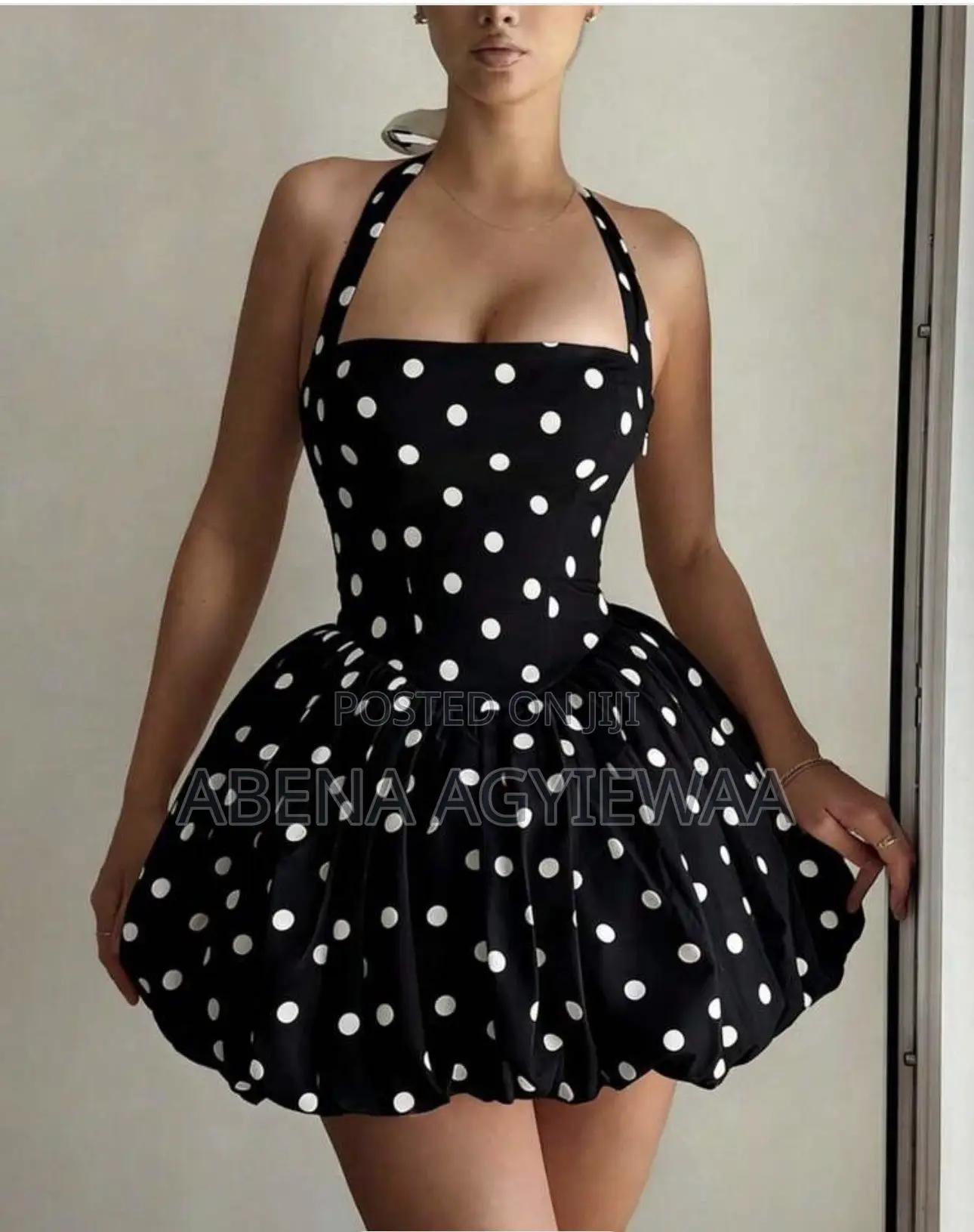 Black/White Polka Dot Bubble Mini Dress