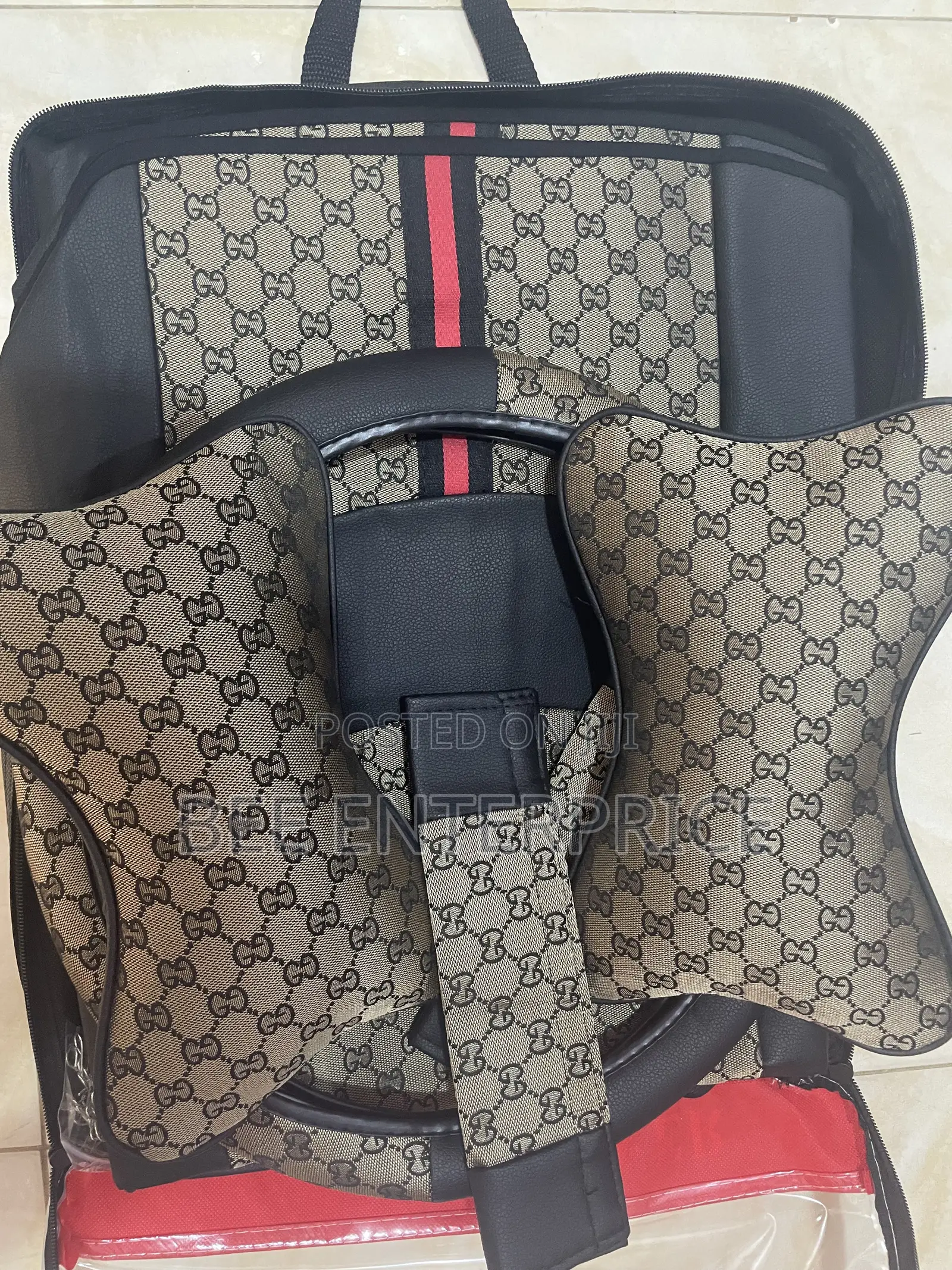 G Pattern Beige and Black Seat Cover+ Pillows +Steering Coat
