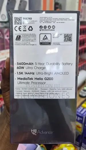 New Tecno Camon Slim 256 GB Black