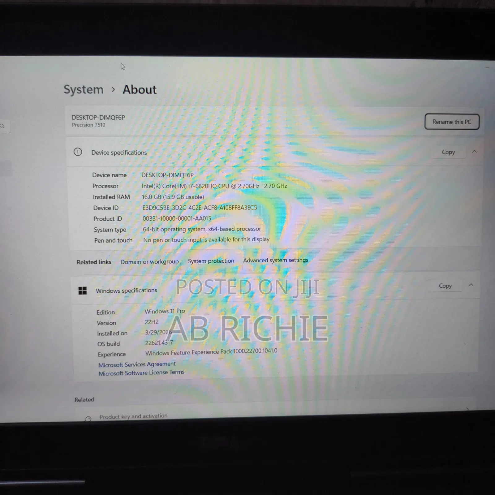 Laptop Dell Precision 7510 16GB Intel Core i7 SSD 128GB