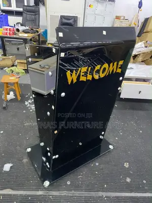 Modern Black Glass Pulpit – “WELCOME” Church Lectern