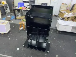 Modern Black Glass Pulpit – “WELCOME” Church Lectern