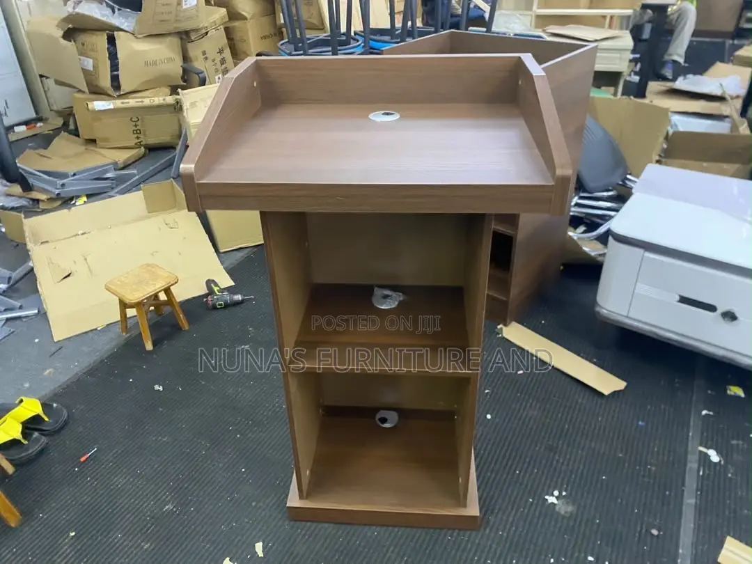 Modern Wooden Church Pulpit / Lectern With Storage – Brown