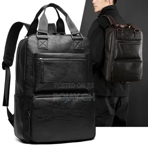 Luxury Men's Backpacks PU Leather Business Man Bag - BLACK