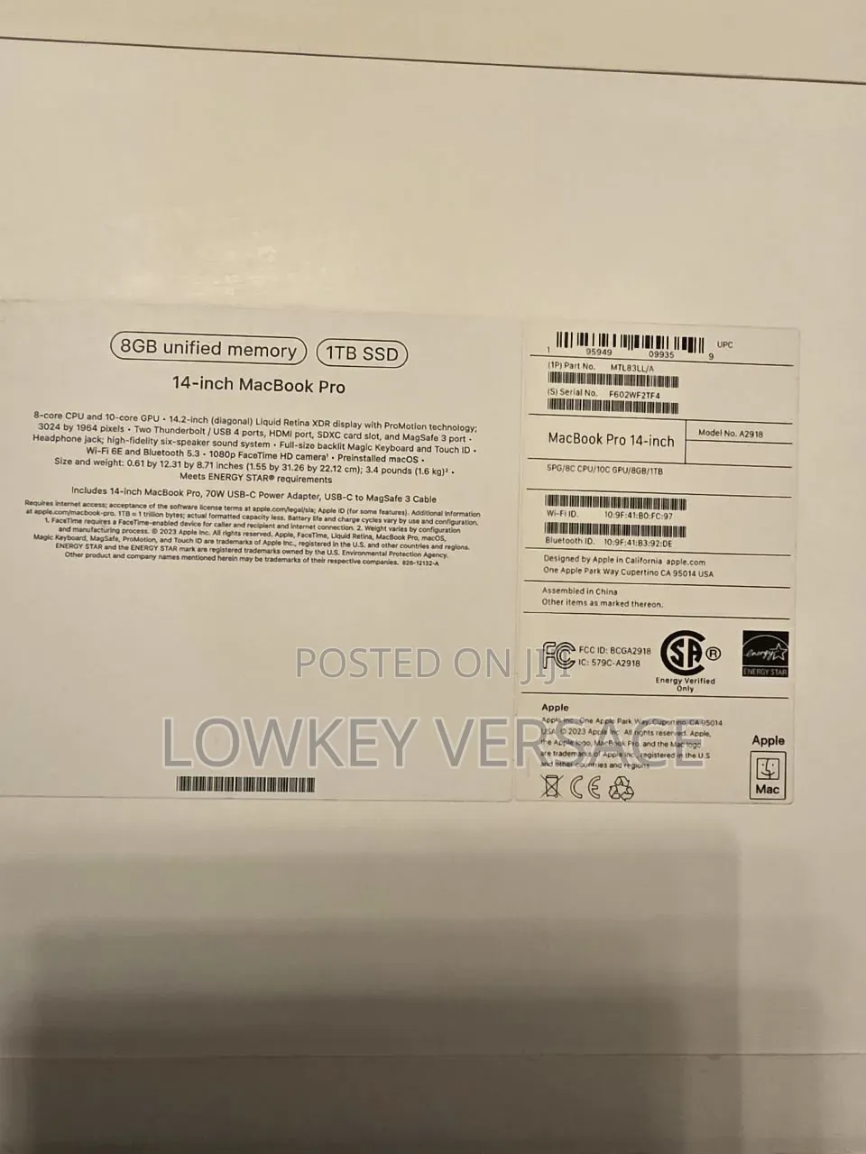 New Laptop Apple MacBook Pro 2024 M3 8GB Apple M3 SSD 512GB