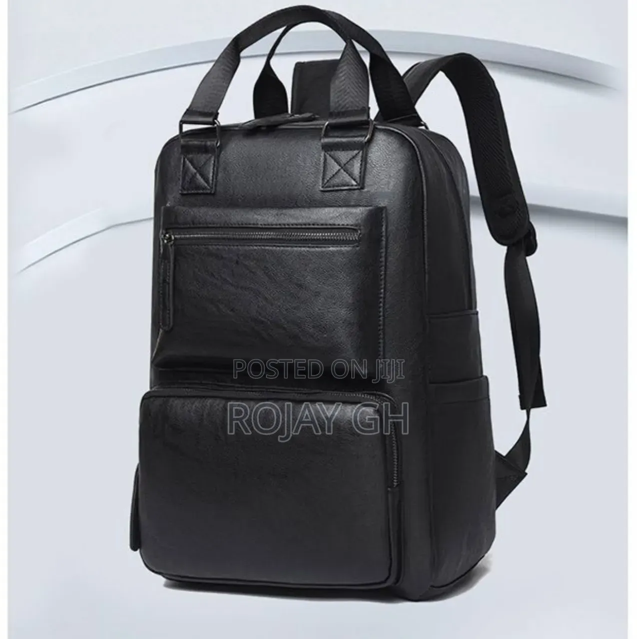 Luxury Men's Backpacks PU Leather Business Man Bag - BLACK