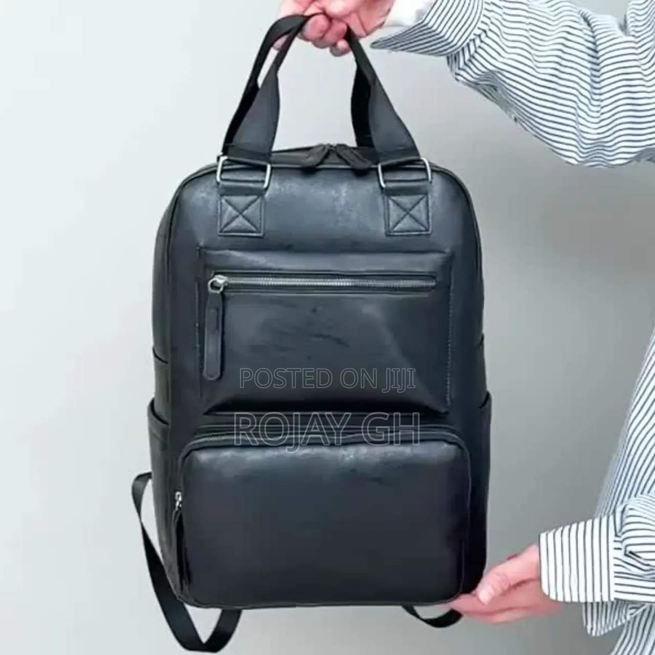 Luxury Men's Backpacks PU Leather Business Man Bag - BLACK