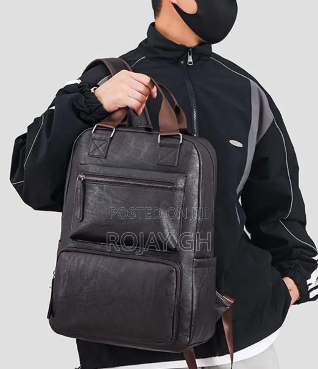 Luxury Men's Backpacks PU Leather Business Man Bag - BLACK