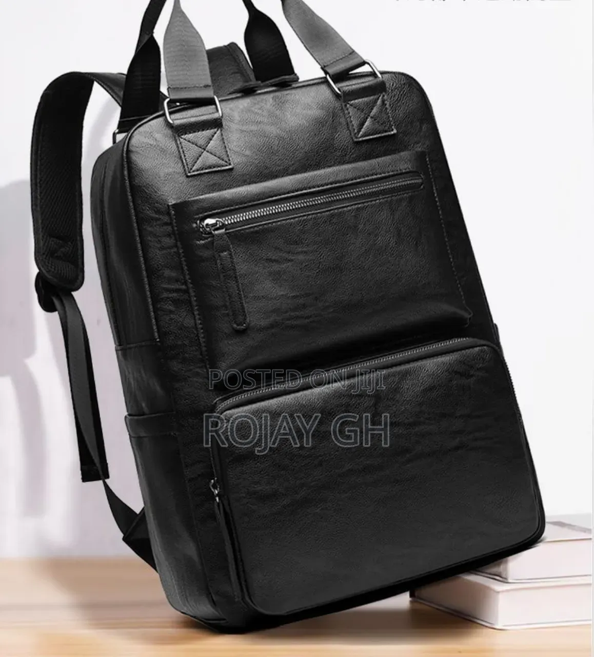 Luxury Men's Backpacks PU Leather Business Man Bag - BLACK