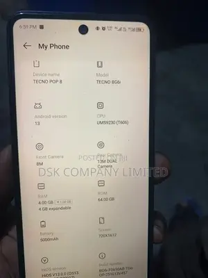 Tecno Pop 8 64 GB Black
