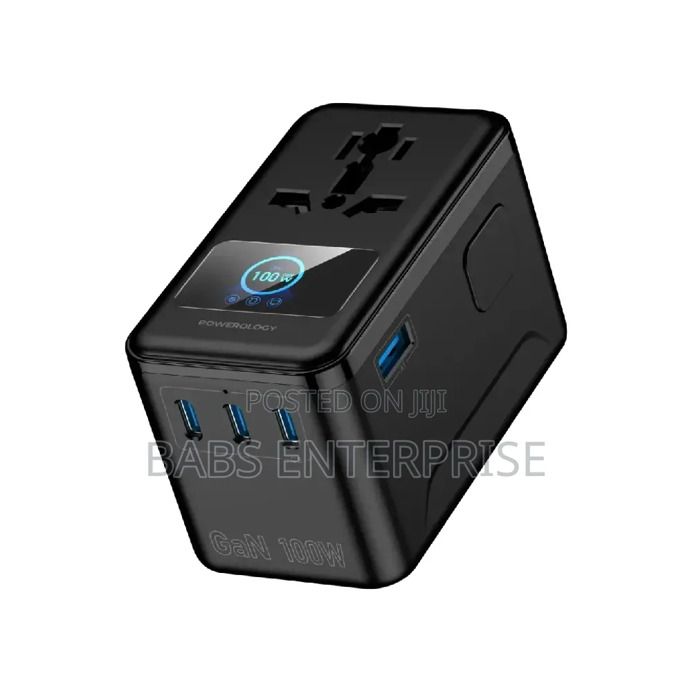Powerology VoltVoya Travel Adapter With PD 100W TFT Display Type-C X4