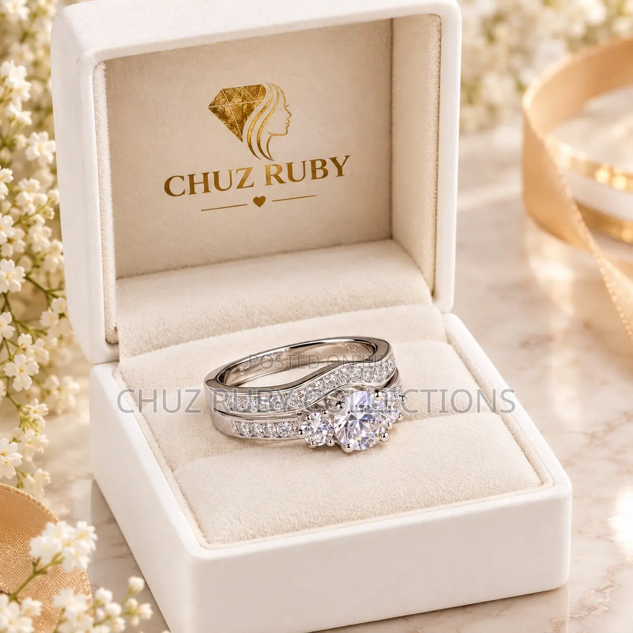 Women's Engagement Ring Two Piece (Includes Free Ring Box)