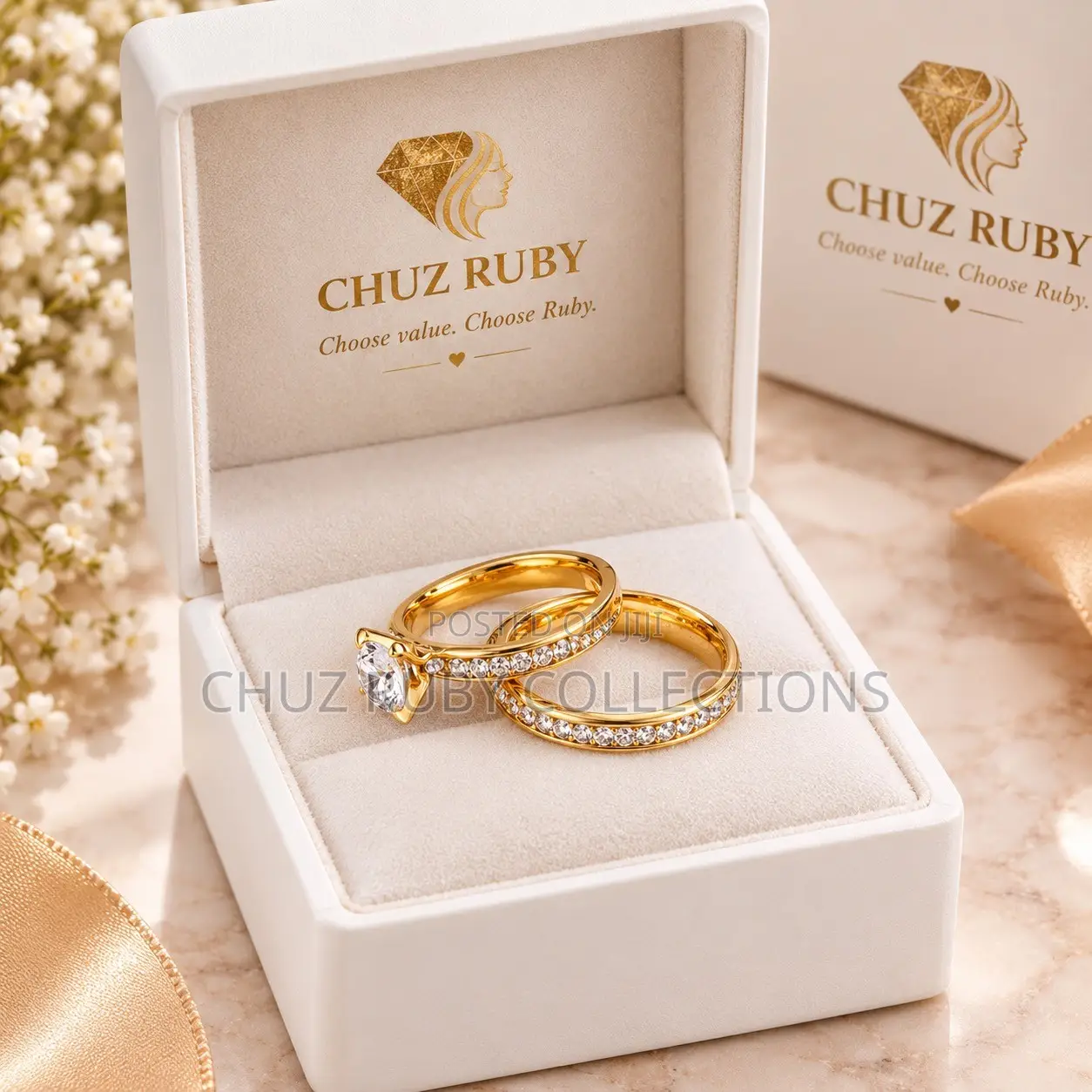 Women's Sleek Two Piece Wedding Ring (Includes Free Ring Box)