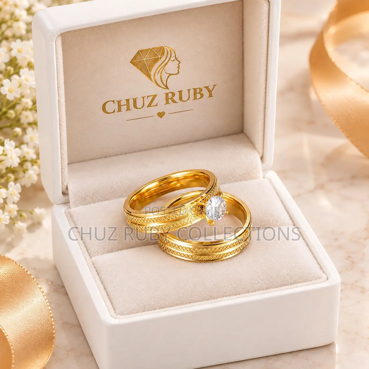 Women's Sleek Two Piece Wedding Ring (Includes Free Ring Box)