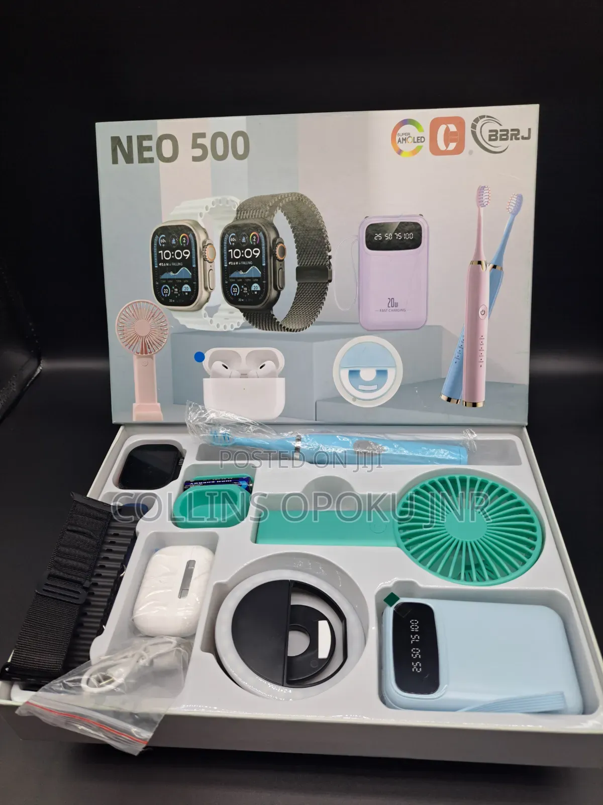 12-in-1 Smart Watch Combo Set - Airpod, Fan, Power Bank, Brush - BLUE
